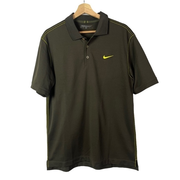 Nike Golf Dri-Fit Brown & Neon Yellow Polo Short Sleeve Top L - Picture 1 of 4